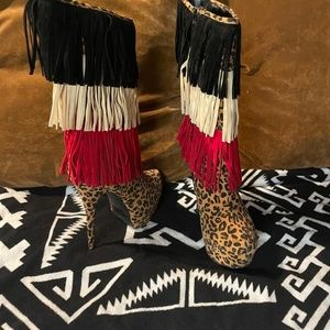 Fringe&Animal print boots